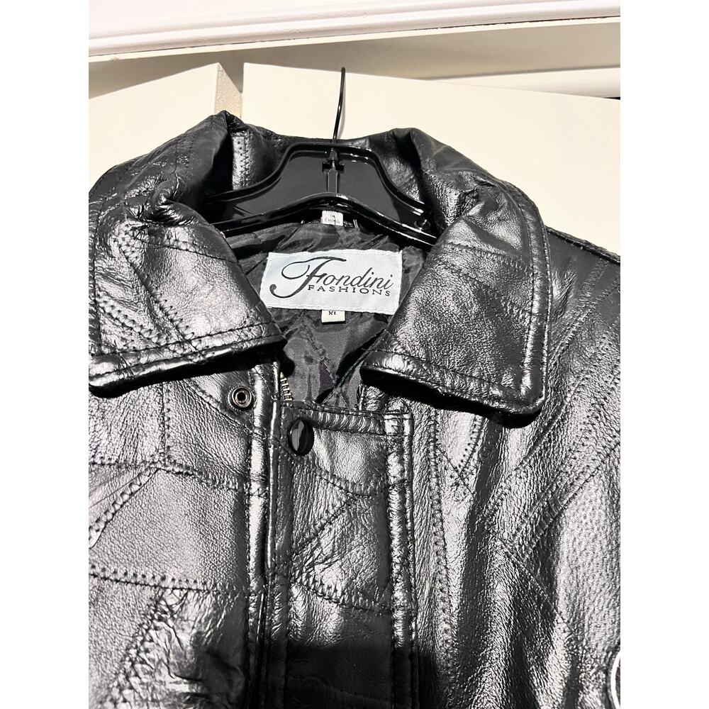 Vintage Fondini Leather Jacket Mens XL Black Patchwork Lyle’s Liquor NWT - Picture 5 of 12